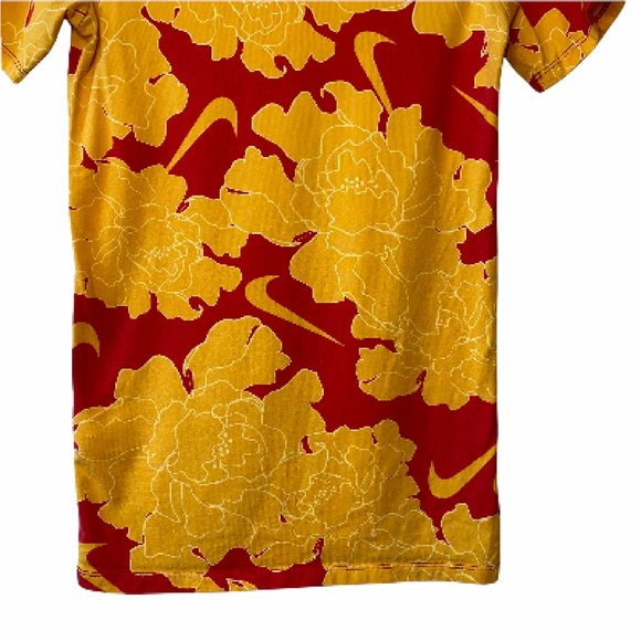 Nike Hawaiian Print T Shirt Size S *Unique* Yellow Red Floral Pocket Logo - Picture 9 of 9